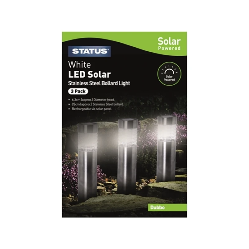 Image of Status Dubbo - 6.3cm - white LED - Solar - Bollard Stake Light - Stainless Steel, 3 Pack