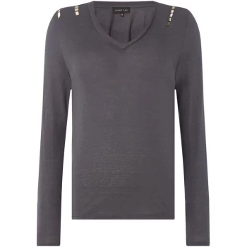 Image of Label Lab Label Lab Marnie V Neck Top - Charcoal