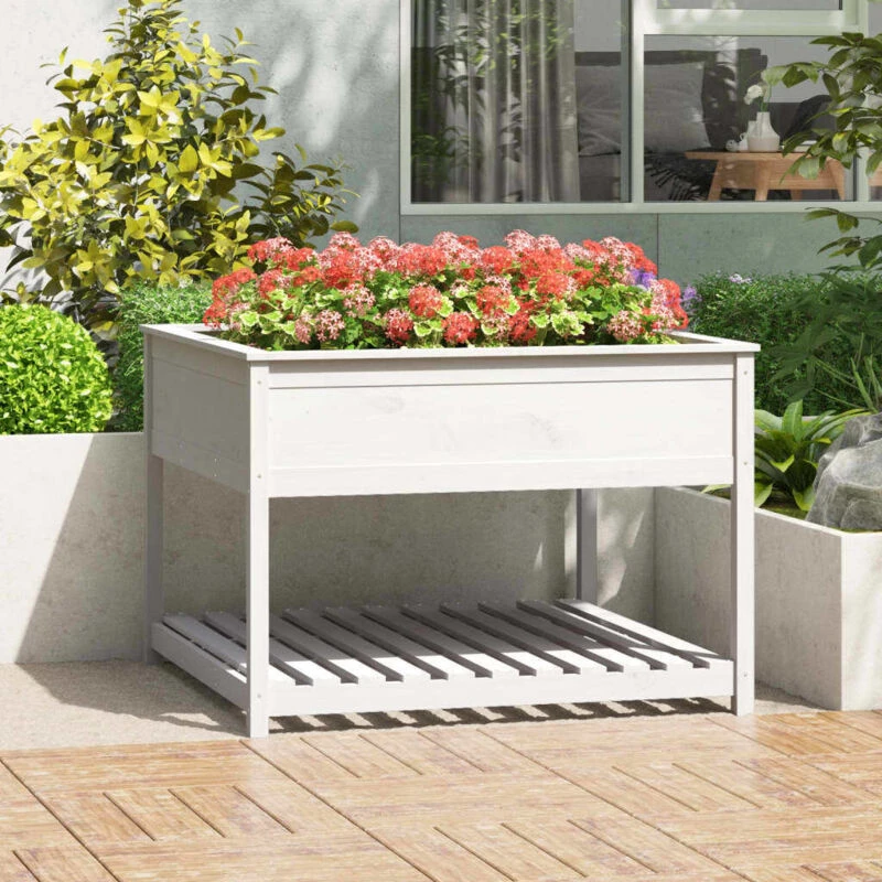 Image of VIDAXL Planter with Shelf White 111.5x111.5x81cm Solid Wood Pine Vidaxl 823802