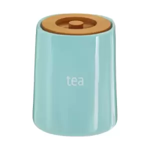 Image of Tea Canister in Blue Ceramic with Bamboo Lid