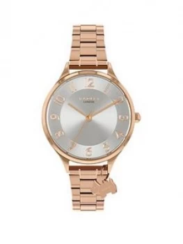 Image of Radley Silver And Rose Gold Detail Charm Dial Rose Gold Stainless Steel Bracelet Ladies Watch