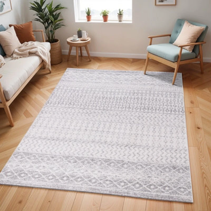 Image of Livabliss Scandi Geometric Light Grey/white Mila Area Rug 160 X 230 Cm - Easy Care, Non Shedding, Ideal For Living Room & Bedroom