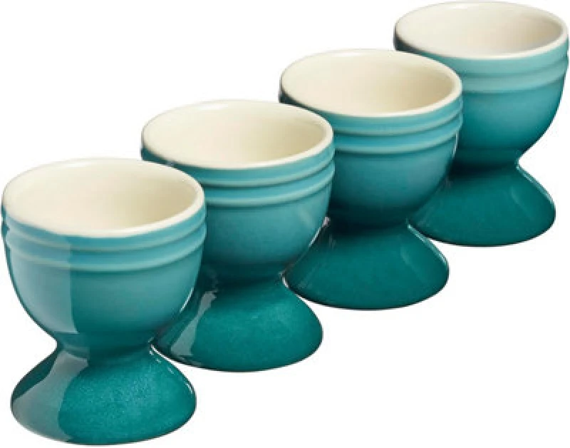 Image of Cooks Professional Set Of 4 Colourful Stoneware Egg Cups - Dishwasher & Microwave Safe - Teal