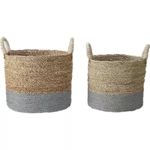 Image of Karyana Set of 2 Banana Leaf Two Tone Storage Baskets Natural/Grey