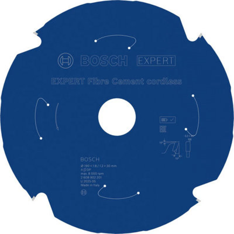 Image of Bosch Expert Fibre Cement Circular Saw Blade 190 X 1.8/1.2 X 30mm T4 2608902201