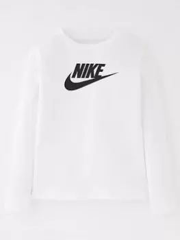 Image of Nike Girls NSW Long Sleeve Basic Futura T-Shirt - White/Black, Size L, Women