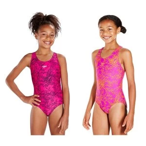 Image of Speedo Boom Allover Splashback Swimsuit Junior Pink/Black 24"