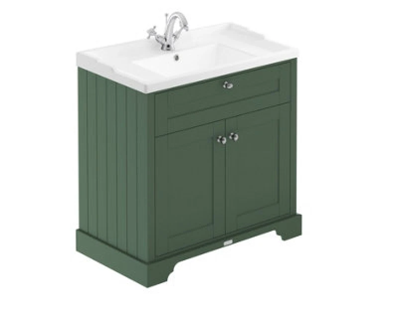 Image of Old London Floor Standing Vanity Unit With Ceramic Basin, Traditional 2-Door Bathroom Vanity Unit With Soft Close
