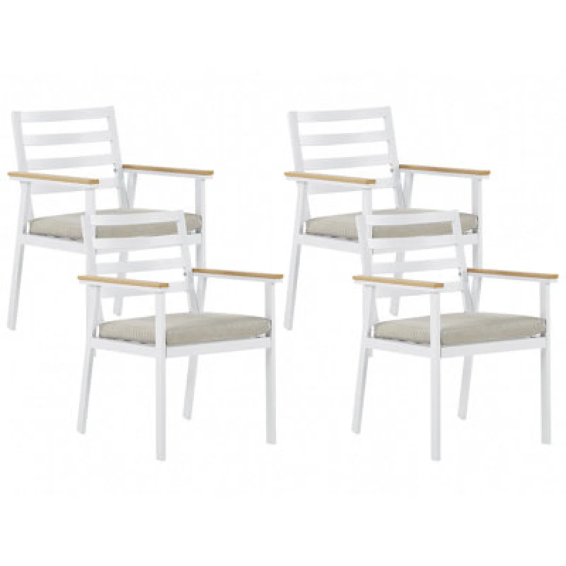 Image of Beliani Set Of 4 Garden Chairs With Cushions Cavoli Metal Beige