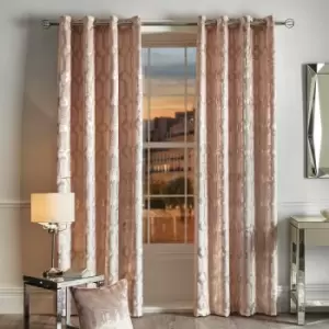 Image of Home Claudette Velvet Foil Print Eyelet Lined Curtains, Blush, 46 x 54" - By Caprice