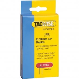 Image of Tacwise Type 91 Narrow Staples 20mm Pack of 1000