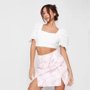 Image of Missguided Tall Porcelain Floral Split Hem Mini Skirt - Pink