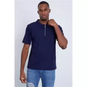 Image of I Saw It First Navy Fine Rib Half Zip Polo Shirt - Blue