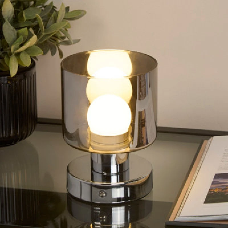 Image of SO'HOME Rechargeable Chrome Smoked Glass Table Lamp chrome ONE SIZE