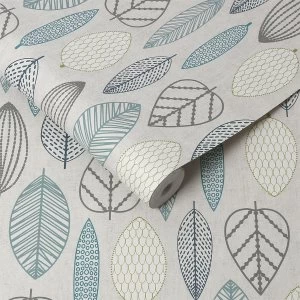 Image of Graham & Brown Superfresco Easy Scandi Leaf Wallpaper - Blue