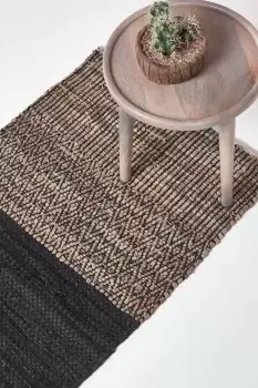 Image of Recycled Leather Handwoven Herringbone Hall Runner, 66 x 200 cm