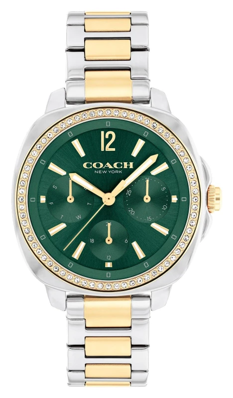 Image of Coach 14504394 Womens Kitt (34mm) Green Dial / Two-Tone Watch