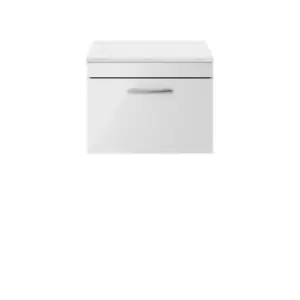 Image of Nuie Athena 600 Wall Hung Single Drawer Vanity & Sparkling White Worktop - Gloss Grey Mist
