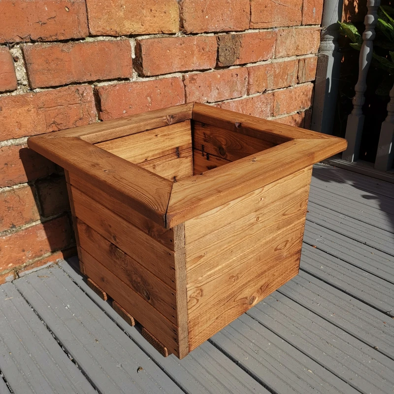 Image of Hand Made 41cm x 41cm Chunky Rustic Wooden Garden Small Square Planter