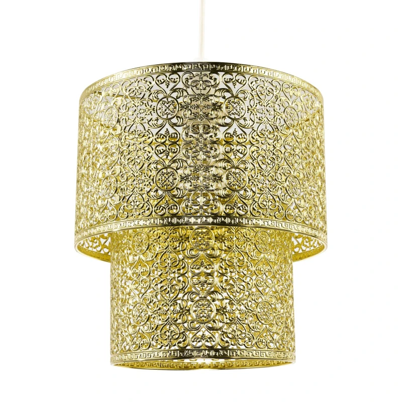 Image of Happy Homewares Moroccan Double Drum Tier East Fit Pendant Shade in Polished Gold Gold Unisex
