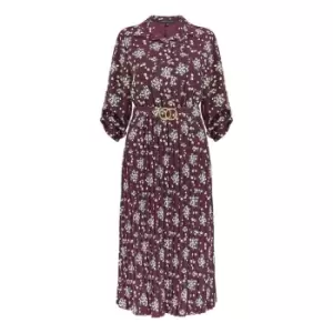 Image of Mela London Burgundy Ditsy Daisy Pleated Midi - Red
