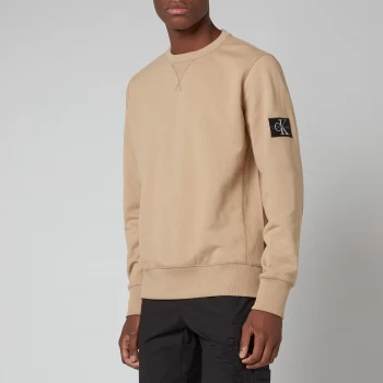 Image of Calvin Klein Jeans Mens Organic Cotton Badge Sweatshirt - Beige - S