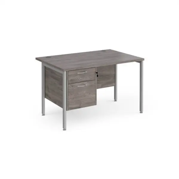 Image of Maestro 25 straight desk 1200mm x 800mm with 2 drawer pedestal - silver H-frame leg, grey oak top