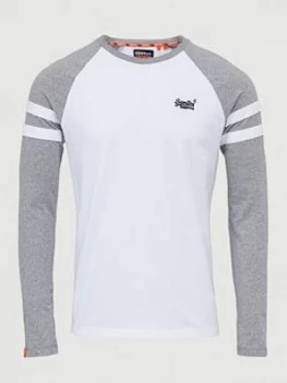 Image of Superdry Orange Label Softball Ringer Long Sleeved Top, White, Size 2XL, Men