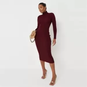 Image of Missguided Recycled Roll Neck Ribbed Midiaxi Dress - Red