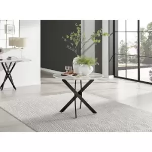 Image of Furniturebox Novara 100cm White Marble 6 Seater Modern Dining Table With Black Starburst Legs