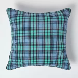 Image of Homescapes - Cotton Black Watch Tartan Cushion Cover, 60 x 60cm - Blue