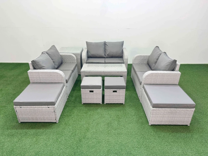 Image of Fimous PE Wicker Rattan Furniture Sets with Coffee Table Love Sofa in Light Grey Light Grey Unisex