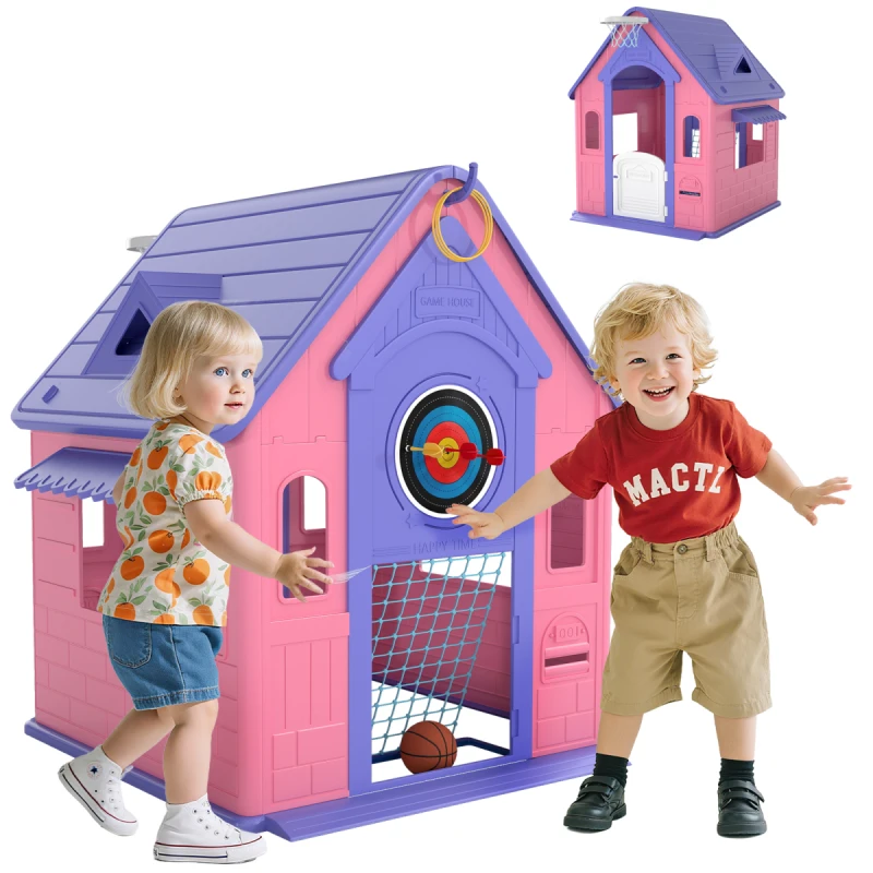 Image of AIYAPLAY Playhouse for Kids Outdoor Indoor, 5 in 1 Garden House, Pink 345-031V00PK