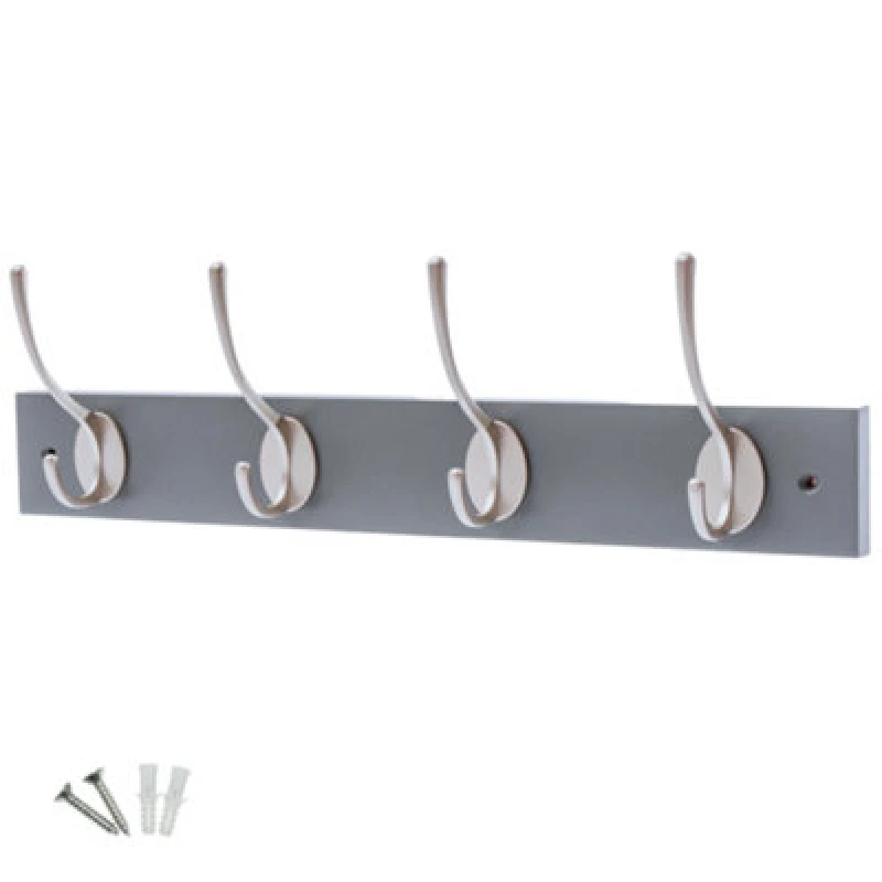 Image of Keypak Victorian 4 Hook Wall-Mount Wooden Coat Rack, 45Cm - Slate Grey With Satin Nickel Hooks - Fixings Included