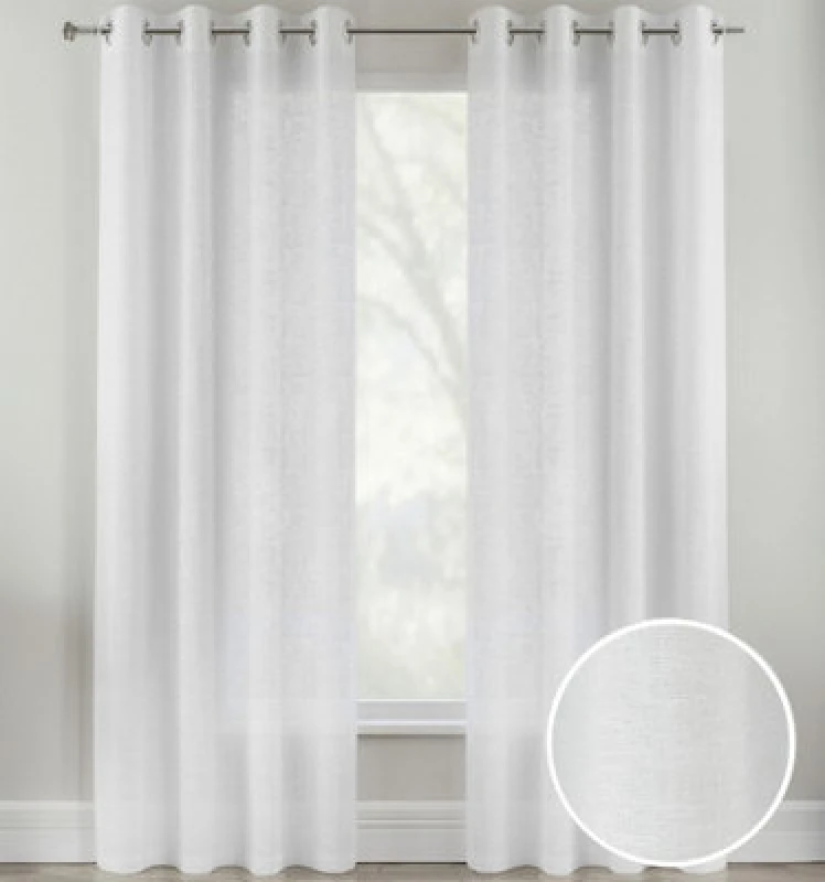 Image of Tyrone Textiles Linen Look Sheer Voile Panel Pair with Eyelet Header - Ideal for Living Rooms & Bedrooms White