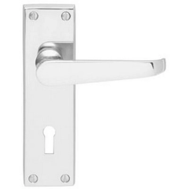 Image of Loops Victorian Flat Lever on Lock Backplate Handle 150 x 42mm Polished Chrome Multi