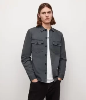 Image of AllSaints Mens Firebase Shirt, Haze Green, Size: L