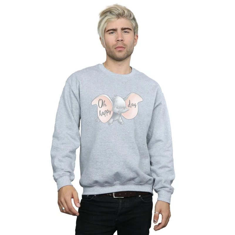 Image of Disney Men Dumbo Happy Day Sweatshirt in Grey Size: Small Grey S Male 5057955958103