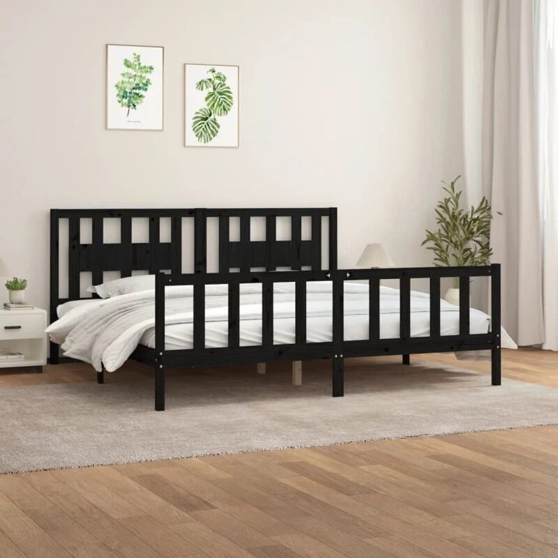 Image of VIDAXL Bed Frame without Mattress Black Solid Wood Pine 200x200cm Vidaxl 3188190