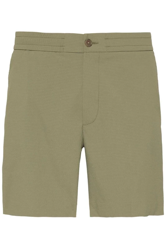Image of Calvin Klein Mens Straight Seersucker Elastic 7" Shorts Khaki Size: 32R Khaki Male 32R