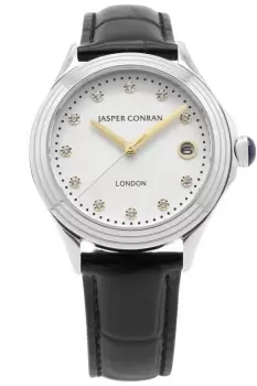 Image of Ladies Jasper Conran London 36mm Watch with a White Dial and a Black Leather strap J1L104025