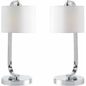 Image of 2 pack Touch Dimmable Table Lamp Chrome & White Fabric Shade Bedside Desk Light