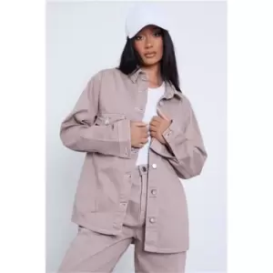 Image of I Saw It First Stone Oversized Pocketed Denim Shacket Co-Ord - Brown