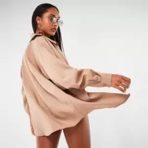 Image of Missguided Linen Look Beach Cover Up Shirt - Brown