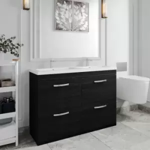 Image of Athena Floor Standing 4-Drawer Vanity Unit with Double Basin 1200mm Wide - Charcoal Black - Nuie