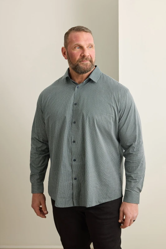 Image of BadRhino BadRhino Men Geometric Print Formal Shirt in Green Green One Size Male 5063111858729