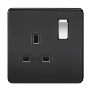 Image of KnightsBridge 1G DP 13A 230V Screwless Matt Black UK 3 Pin Switched Electrical Wall Socket - Black Insert