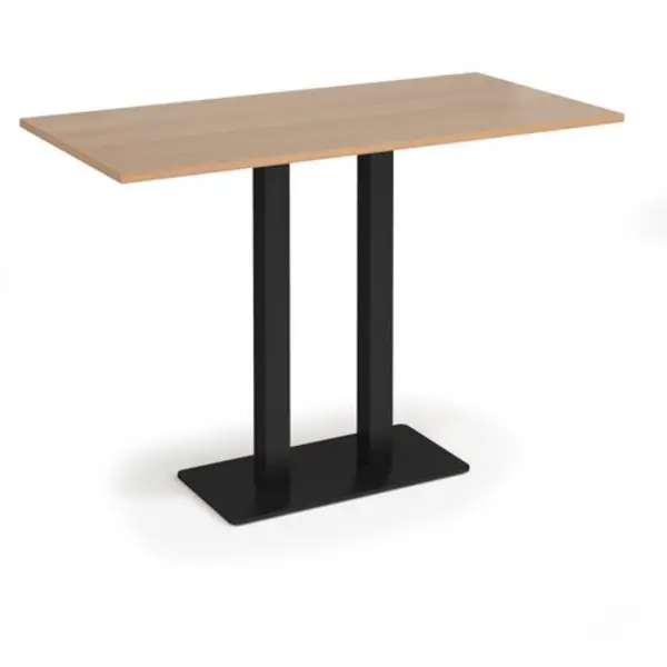 Image of Eros Eros rectangular poseur table with flat Black rectangular base and twin uprights 1600mm x 800mm - beech EPR1600-K-B