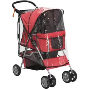 Image of PawHut Dog Stroller W/ Rain Cover, Foldable Pet Pram for S, XS Dogs, Red - Red