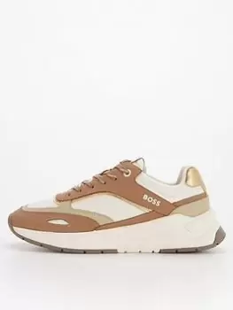 Image of BOSS Skylar Leather Mix Runner - Beige, Beige, Size 39, Women